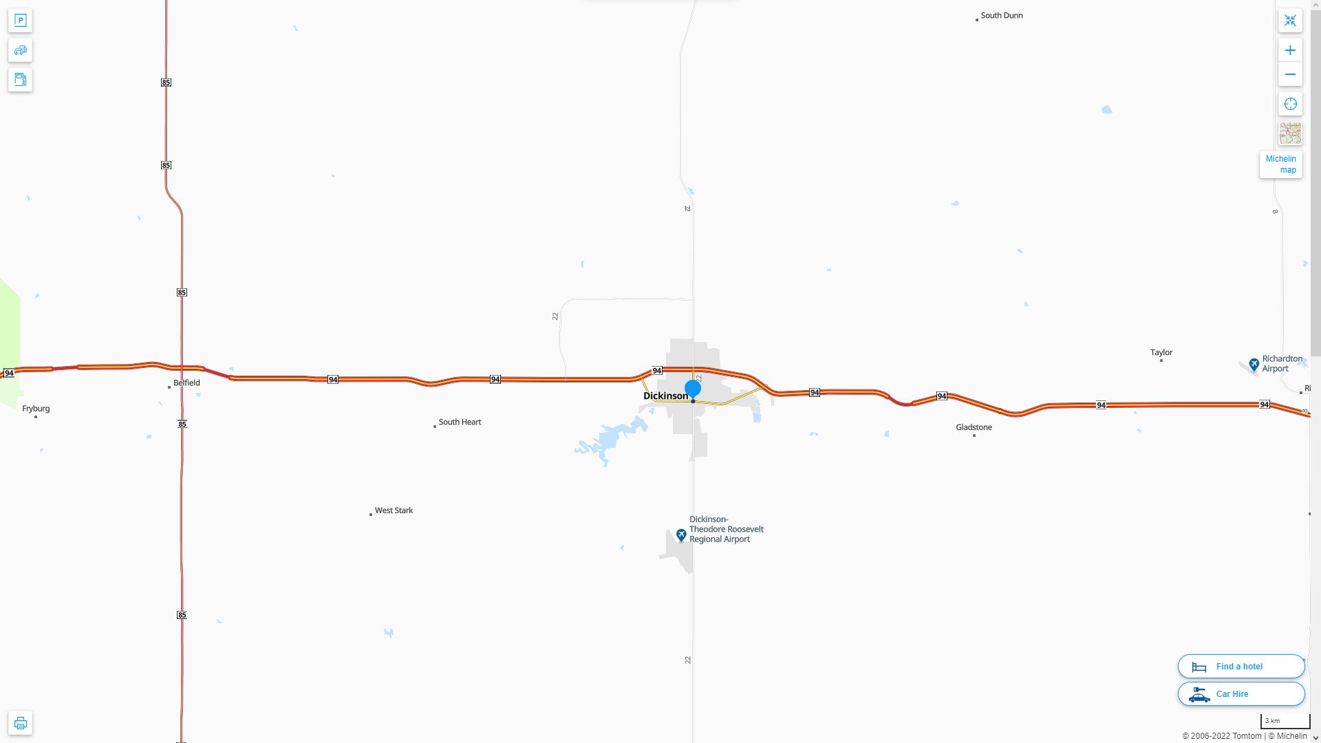 Dickinson North Dakota Highway and Road Map